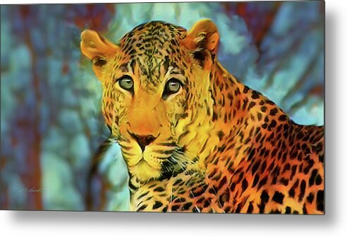 Leopard Metal Print featuring the painting Leopard Portrait  by Joel Smith