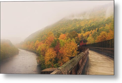 River Metal Print featuring the photograph Misty Autumn at the Lehigh Gorge by Jason Fink