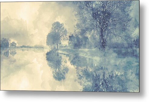 Misty Metal Print featuring the painting Misty Winter Landscape by Alex Mir