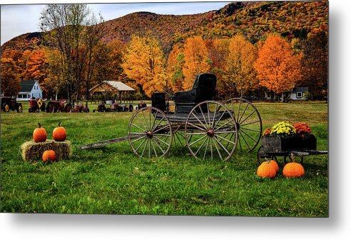 Farm Machinery Metal Print featuring the photograph New Hampshire buggy and fall colors by Jeff Folger