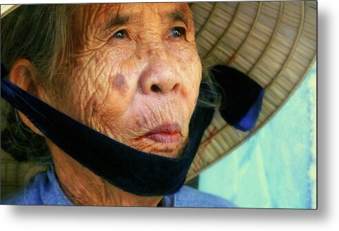 Hat Metal Print featuring the photograph Old Vietnamese lady with the conical hat by Robert Bociaga