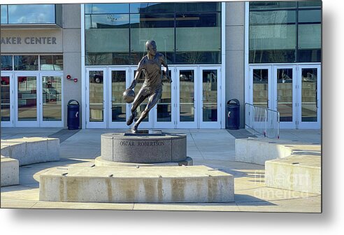Basketball Metal Print featuring the photograph Oscar Robertson Statue in Front of University of Cincinnati Fifth Third Arena 5318 by Jack Schultz