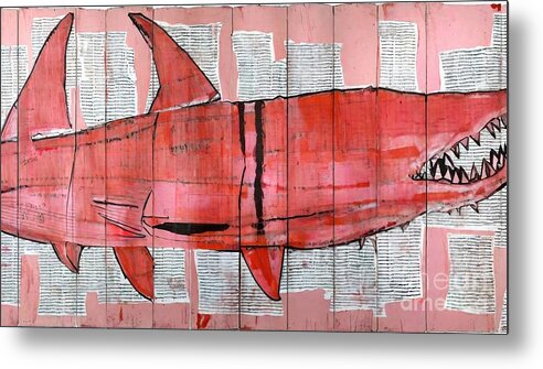 Paint Metal Print featuring the painting Painting Red Shark Triptych paint art background by N Akkash