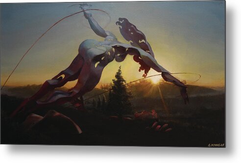 Guy Kinnear Metal Print featuring the painting Paper Leap At Daybreak by Guy Kinnear