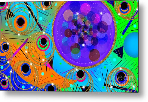 Abstract Art Metal Print featuring the digital art Peacock Feathers and Bubblegum by Diamante Lavendar