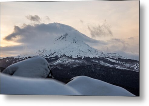 Snow Metal Print featuring the photograph Perfect winter sunset on Mt. Hood by Tyler Hulett