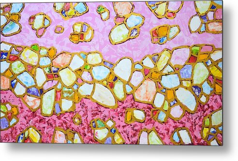 Stones Metal Print featuring the painting Pink and gold 2 by Iryna Kastsova