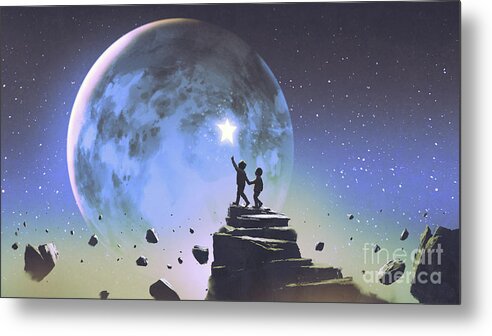 Illustration Metal Print featuring the painting Reaching Out For The Little Star by Tithi Luadthong