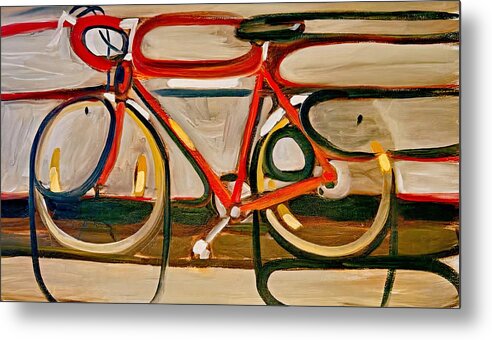  Metal Print featuring the painting Red Abstract Bicycle Art Print by Tommervik
