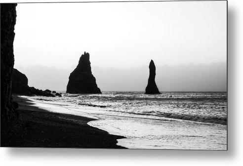 Iceland Metal Print featuring the photograph Reynisfjara Beach Iceland Black and White by Catherine Reading