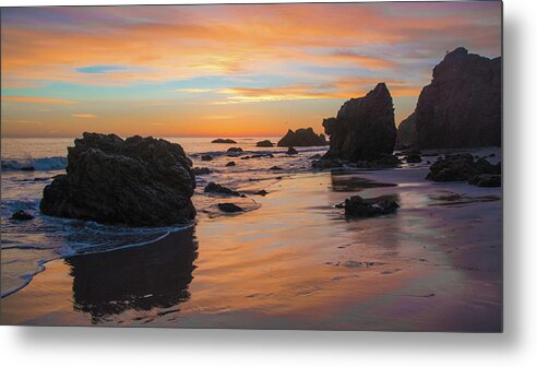Malibu Sunset Metal Print featuring the photograph Rocky Beach Sunset in Malibu by Matthew DeGrushe