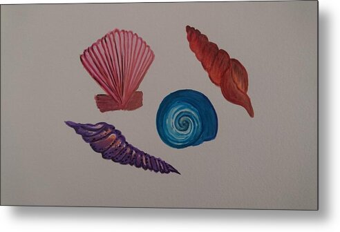 Watercolour Metal Print featuring the painting Sea shells by Faa shie