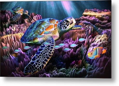 Art Metal Print featuring the digital art Sea Turtle Passing by Artful Oasis