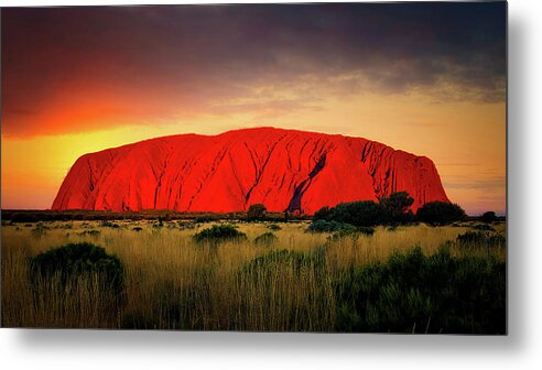 Vibrant Central Australia Series By Lexa Harpell Metal Print featuring the photograph Setting of the Sun - Uluru, Australia by Lexa Harpell