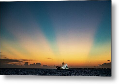 Shrimp Boat Heads Out Fro Mfort Myers Beach Metal Print