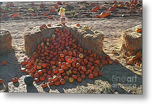 Pile Metal Print featuring the photograph Small pumpkin pile watercolor by Steve Speights