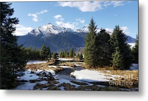 #alaska #juneau #ak #cruise #tours #vacation #peaceful #mendenhallglacier #glacier #capitalcity #snow #cold #clouds #postcard #mtmcginnis #dredgelakes #spring Metal Print featuring the photograph Spring at Mt. McGinnis by Charles Vice