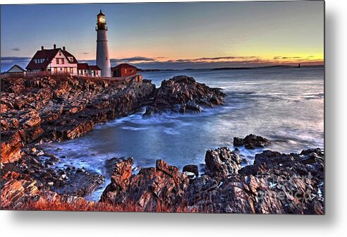 Portland Head Light Metal Print featuring the photograph Sunrise at the Lighthouse by Steve Brown