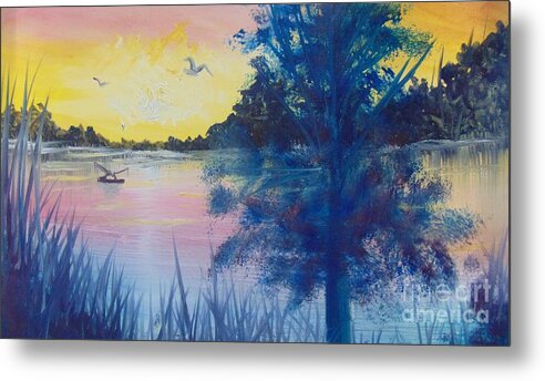 Fisherman Metal Print featuring the painting Sunrise on the Lake by Saundra Johnson