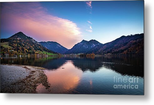 Schliersee Metal Print featuring the photograph Sunset at the Schliersee II 16x9 by Hannes Cmarits