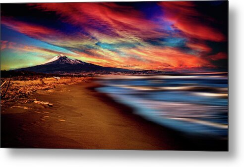Sea Metal Print featuring the photograph Sunset beach under the volcano by Al Fio Bonina