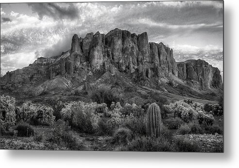 Superstition Mountains Metal Print featuring the photograph Superstition Mountains black and white by Dave Dilli