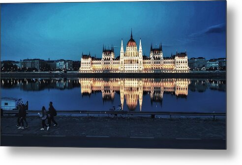 Danube Metal Print featuring the photograph The Blue Danube and Hungarian Parliament by Tito Slack