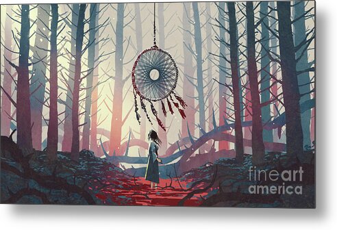 Illustration Metal Print featuring the painting The Dreamcatcher Of The Mysterious Forest by Tithi Luadthong