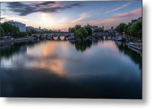 Blue Hour Metal Print featuring the photograph The Seine River by Serge Ramelli