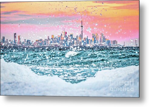 Toronto Metal Print featuring the photograph Toronto Skyline Icy Splashes by Charline Xia