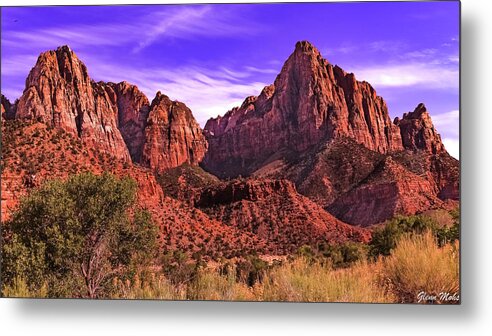 Twin Mountains. Zion National Park Metal Print featuring the photograph Twin Mountains by GLENN Mohs