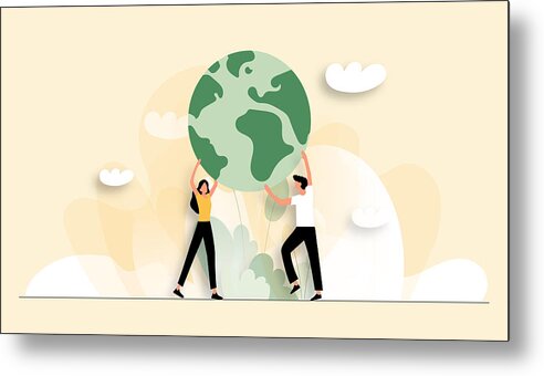 Environmental Conservation Metal Print featuring the drawing Vector Illustration of Save the Planet Concept. Flat Modern Design for Web Page, Banner, Presentation etc. by Designer