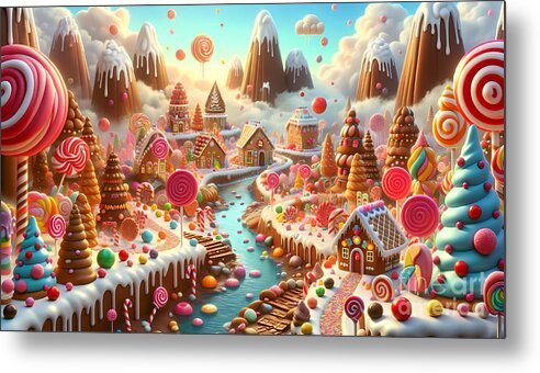 Fantasy Metal Print featuring the digital art Whimsical Candy Land, A fantasy land made entirely of candy and sweets by Jeff Creation