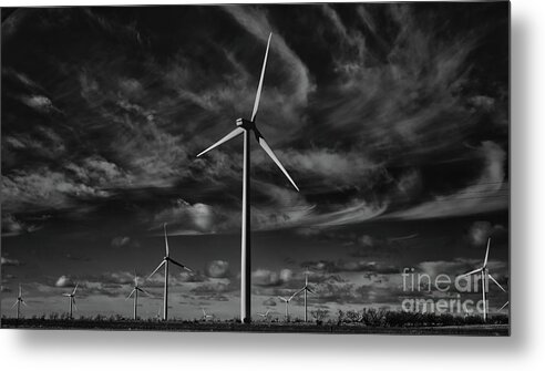 Sustainable Metal Print featuring the photograph Wind Turbines #moody #blackwhite by Andrea Anderegg