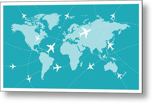 Wind Metal Print featuring the drawing World Map and Global Airline - Vector by Pop_jop