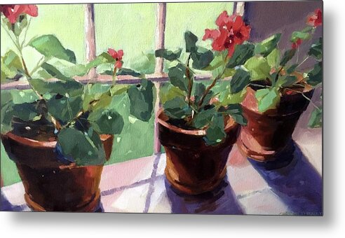 Wyeth Geraniums Metal Print featuring the painting Wyeth Geraniums by Chris Gholson