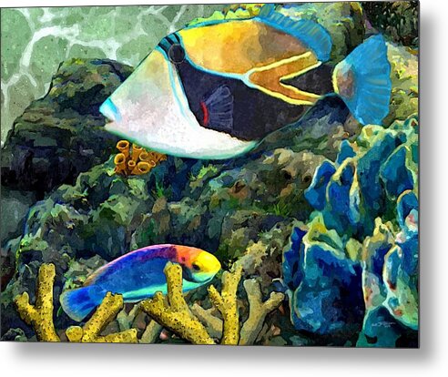Hawaiian Fish Metal Print featuring the painting Humuhumu And a Wrasse by Stephen Jorgensen