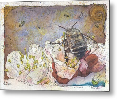 Bees Metal Print featuring the painting No Bees - No Apricots by Petra Rau