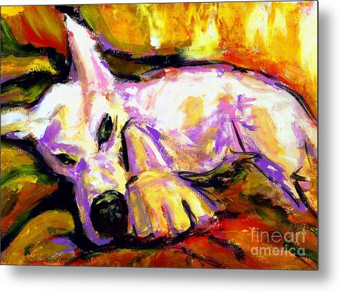 Dog Painting Metal Print featuring the painting Sleepy Dog by Lidija Ivanek - SiLa