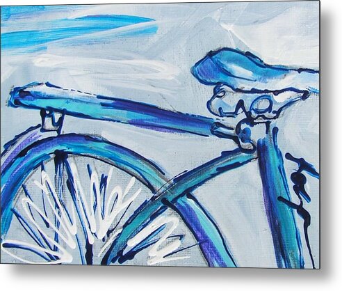 Back Of Blue Bicycle Metal Print featuring the painting Blue Streak by Judy Rogan