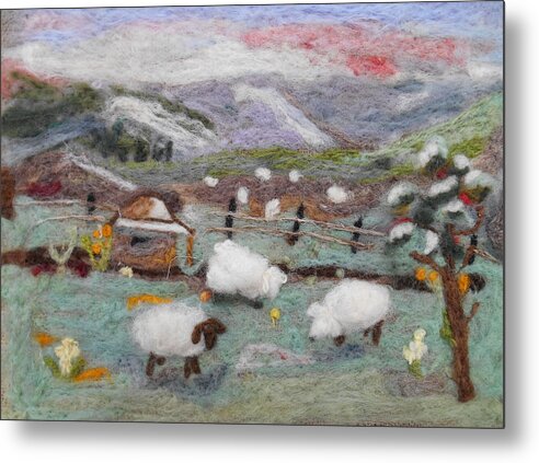 Wool Metal Print featuring the tapestry - textile Grazing Woolies by Christine Lathrop