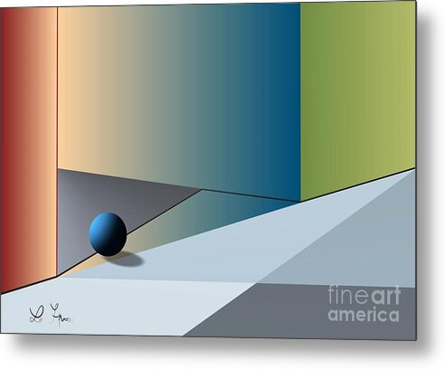 Red Corner Metal Print featuring the digital art Red Corner And Blue Ball by Leo Symon