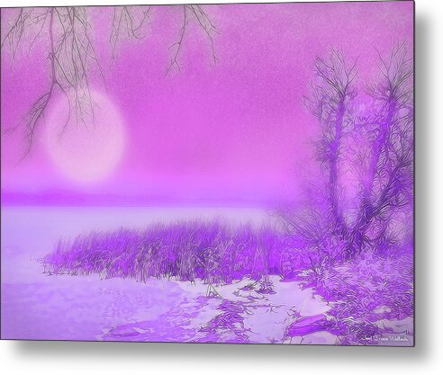 Joelbrucewallach Metal Print featuring the digital art Rosy Hued Moonlit Lake - Boulder County Colorado by Joel Bruce Wallach