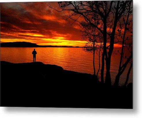 Lake Superior Metal Print featuring the photograph Solitude at Sunset by Deb Beausoleil