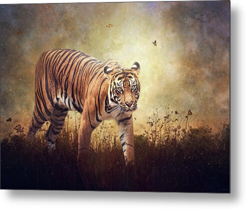 Tiger Metal Print featuring the digital art The Look by Nicole Wilde