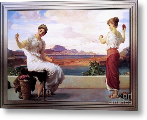 Winding The Skein Metal Print featuring the painting Winding The Skein by Frederic Leighton by Rolando Burbon