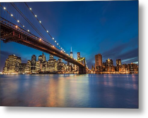 Cityscape Metal Print featuring the photograph Brooklyn Bridge - Manhattan Skyline by Larry Marshall