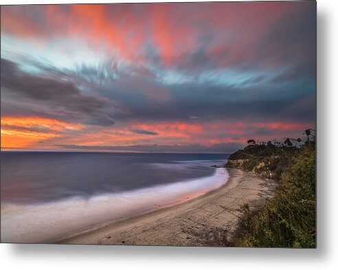 California; Long Exposure; Ocean; Reflection; San Diego; Seascape; Sky; Sunset; Surf; Sun; Clouds; Waves Metal Print featuring the photograph Colorful Swamis Sunset by Larry Marshall