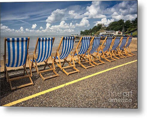 Empty Deckchairs Metal Print featuring the photograph Deckchairs at Southend by Sheila Smart Fine Art Photography