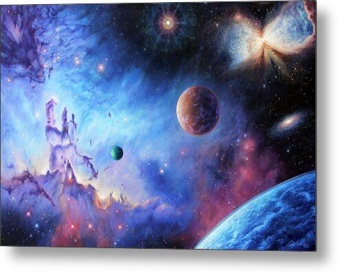 Space Metal Print featuring the painting Frontiers of the Cosmos by Lucy West